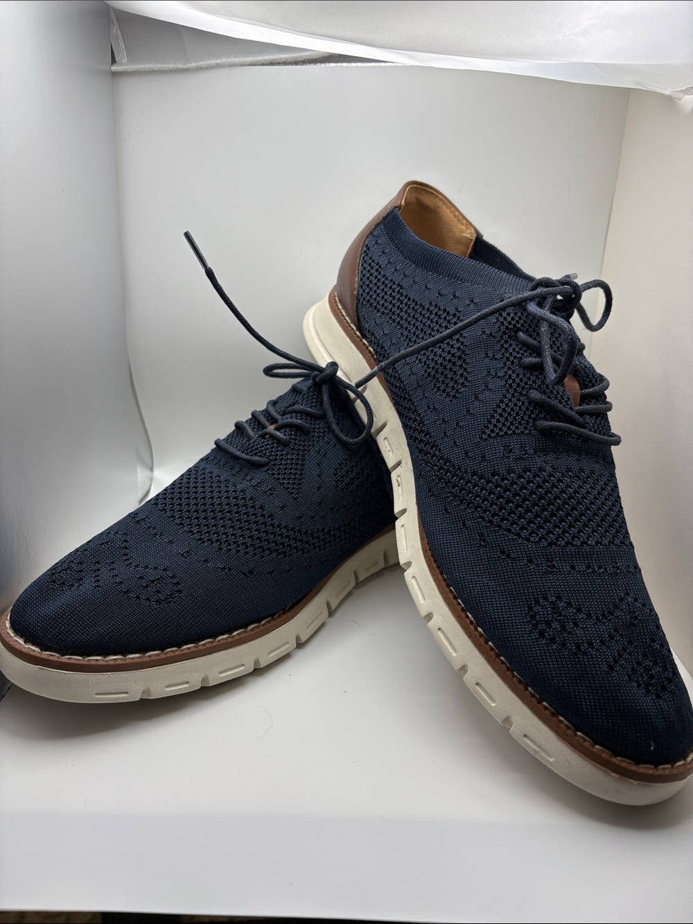 Nautica Navy Knit Wingtip Derby with Tan Accents